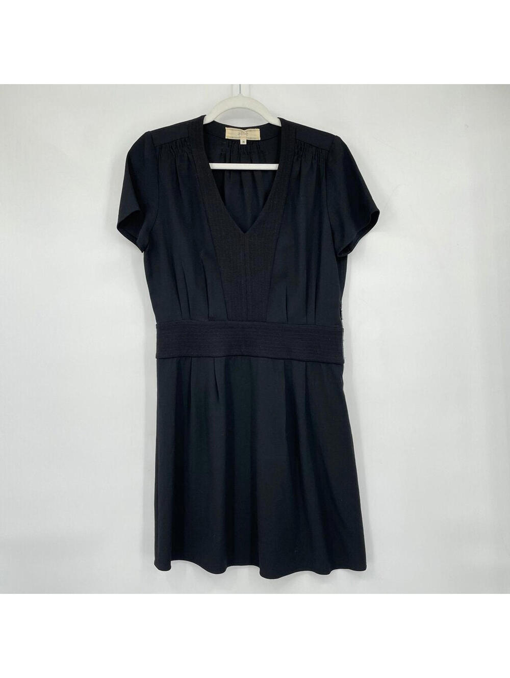Women's Vanessa Bruno Athe Black Viscose/Wool Short Sleeve V-Neck Dress FR36/US4